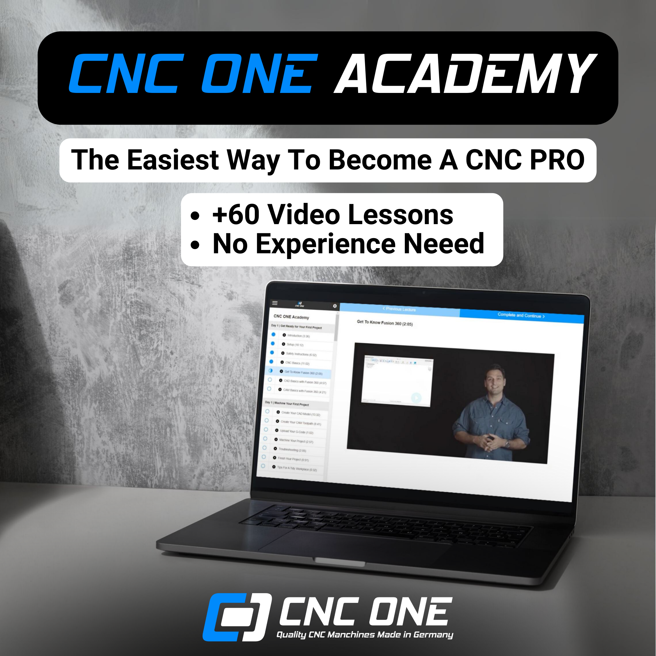 CNC ONE MAX Machine Academy Banner with Screenshot